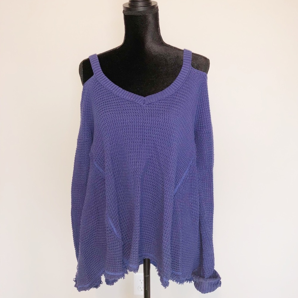 Free People Blue open shoulder sweater